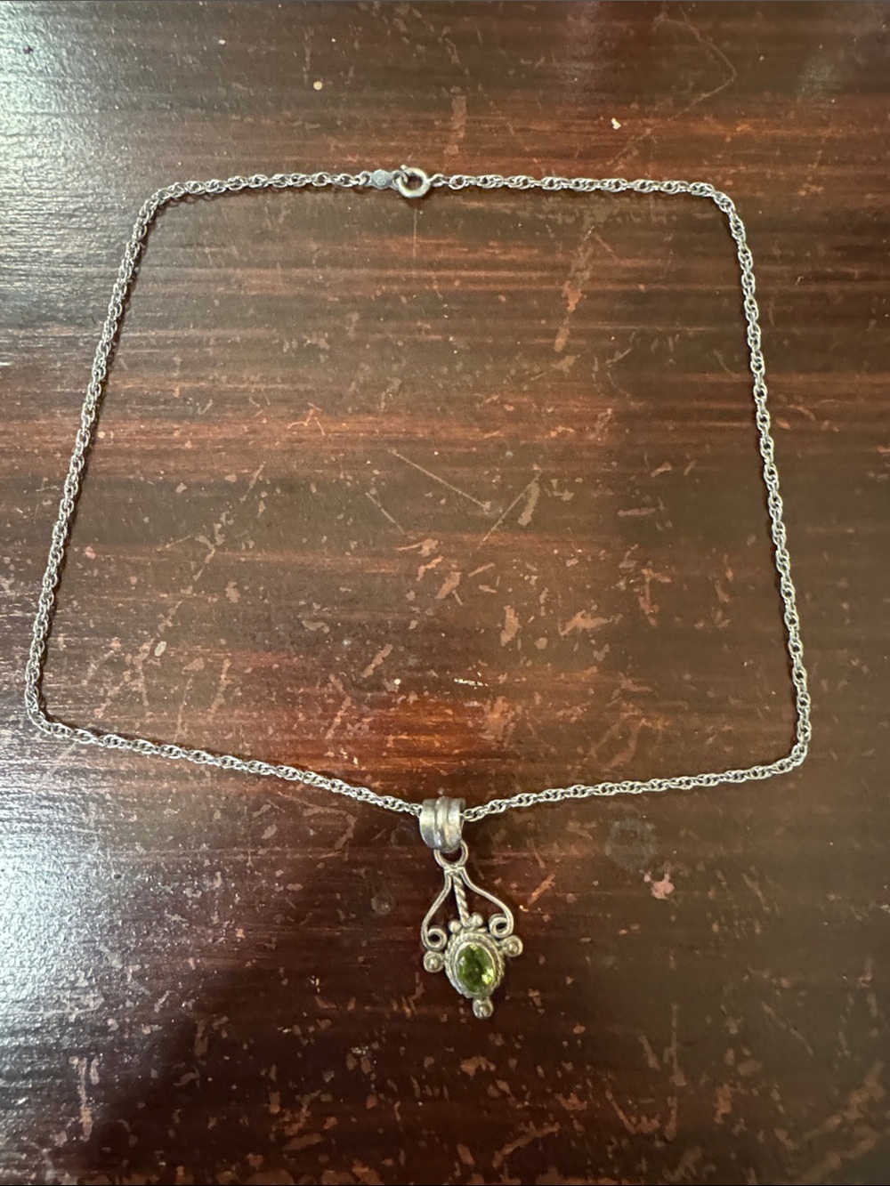 Sterling Silver Peridot Pendant Necklace - Green